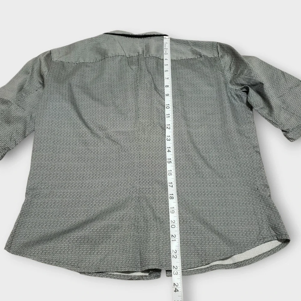 J. Crew Womens Geometric Micro-Print Short Sleeve Button Down Shirt Grey Sz 8